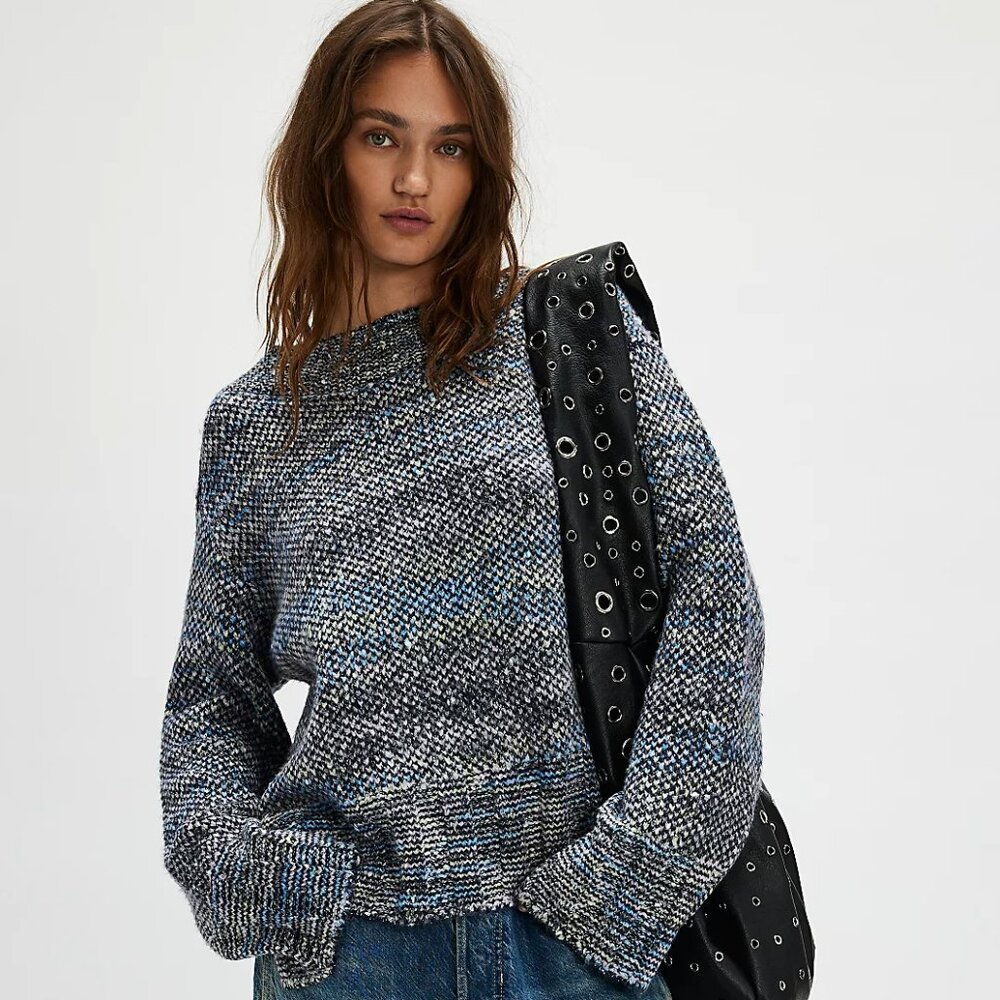 Free People Cotton Candy Pullover in Lunar Eclipse Combo aka Blue | New